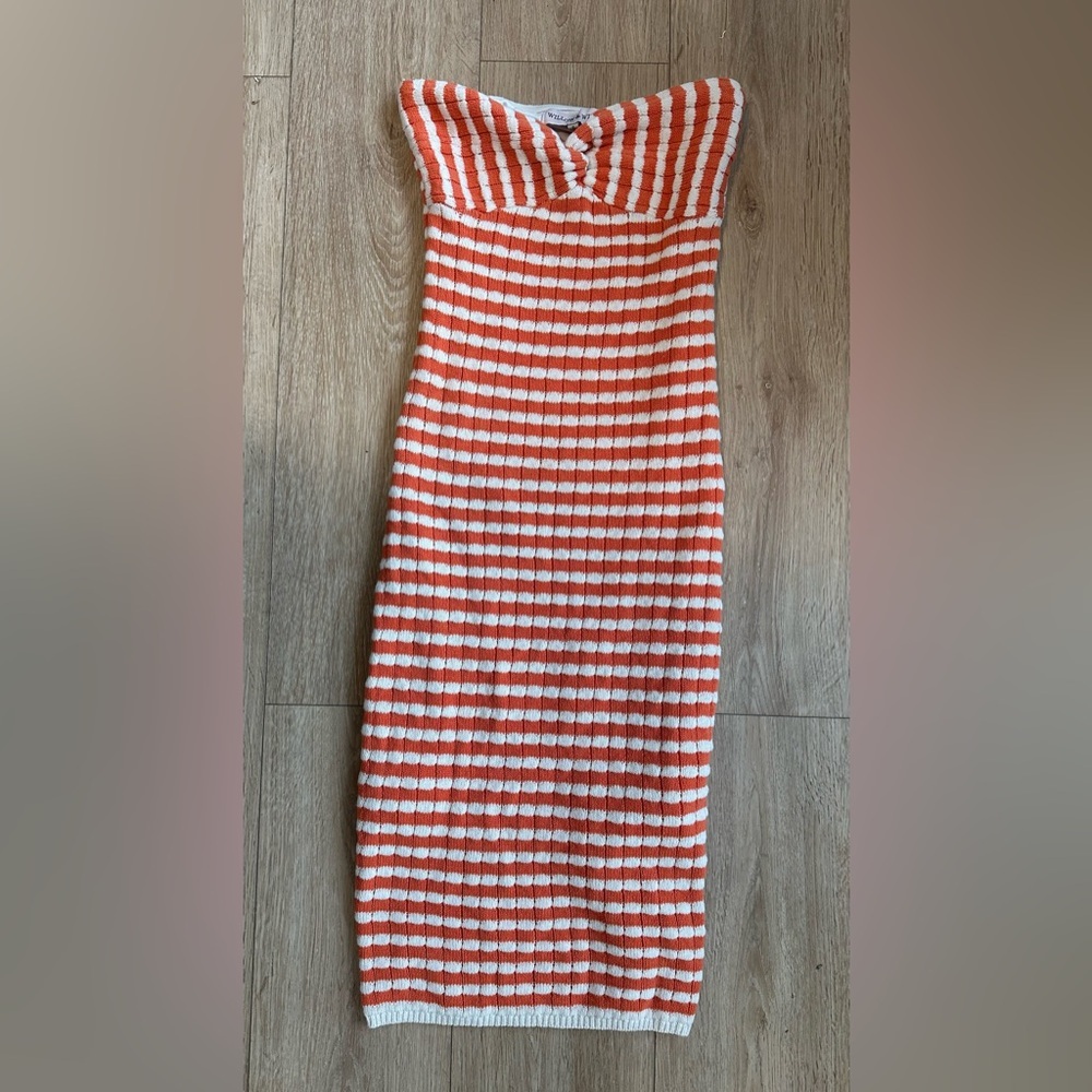 Willow & Wind creamy white /orange knit strapless summer dress  S - Picture 2 of 7